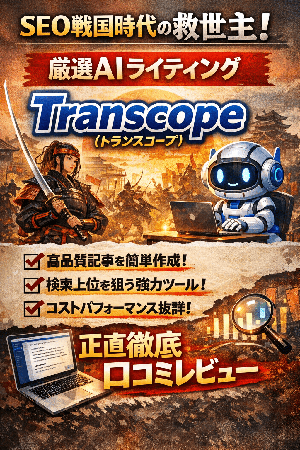 SEO戦国時代の救世主！厳選AIライティング「Transcope（トランスコープ）」正直徹底口コミレビュー
